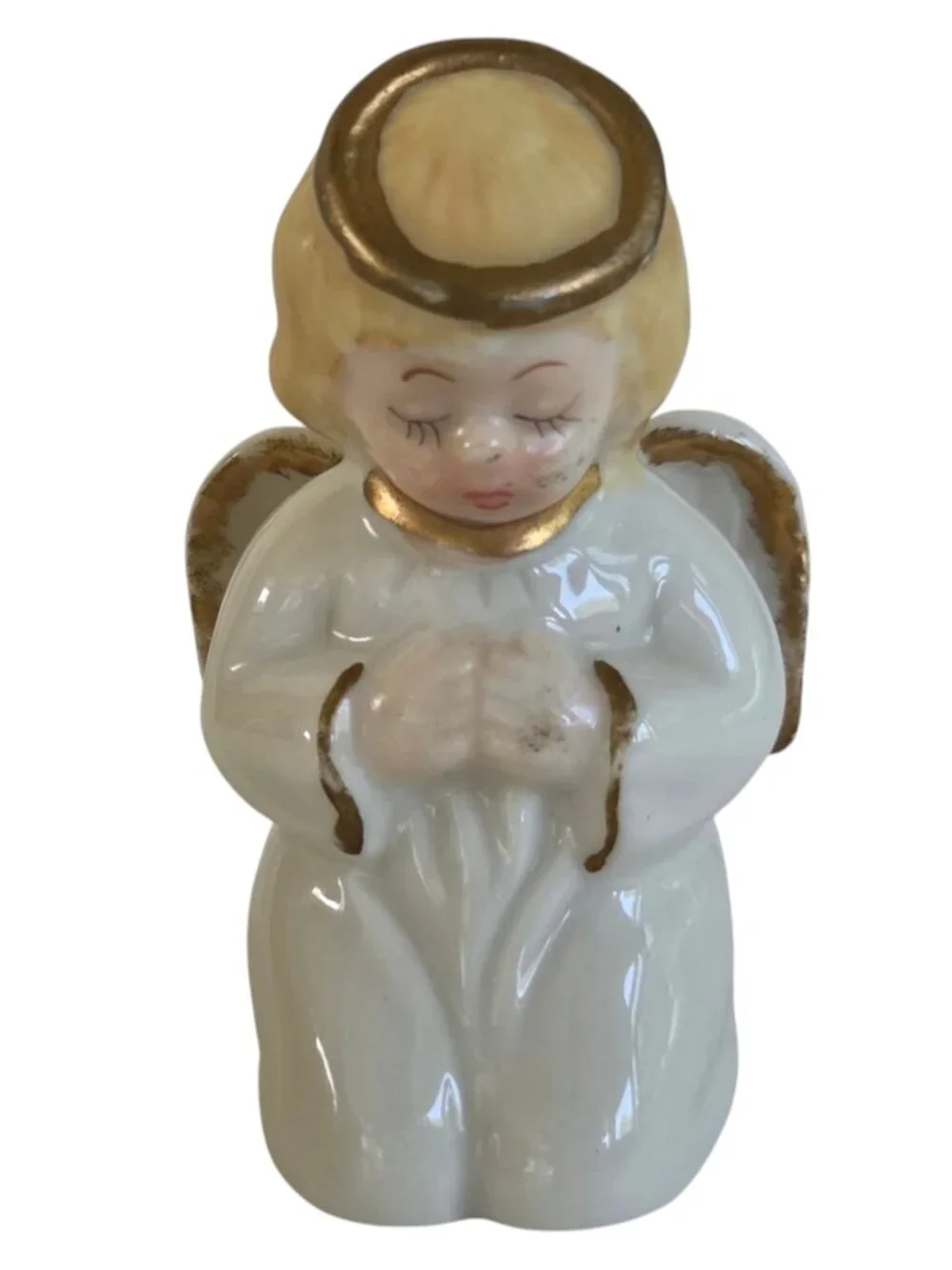 Vintage JAPAN Porcelain Nativity Set 9 pc Hand Painted White & Gold 1990's